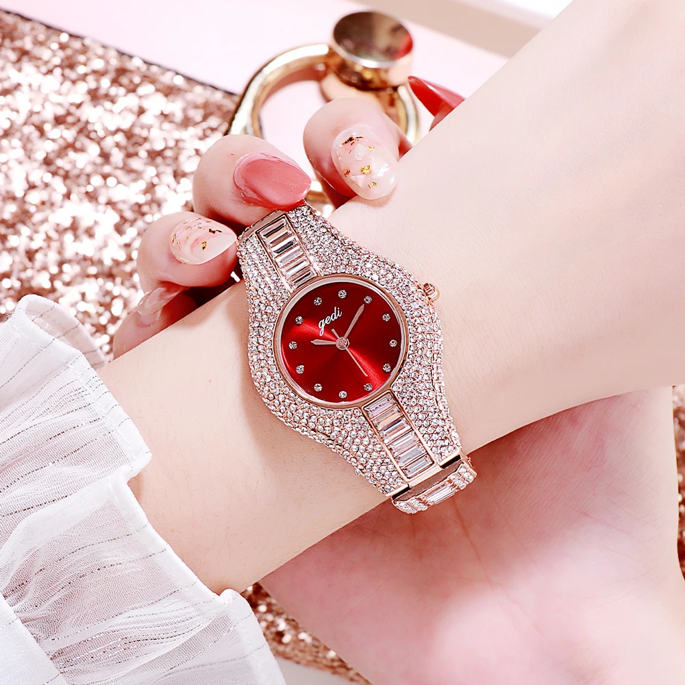 GEDI Роскошные женские часы с бриллиантами сверкающие наручные из нержавеющей