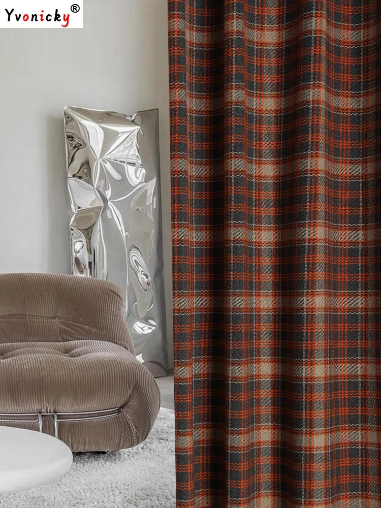 

Classic Black Red Checked Blackout Curtains for Living Room Retro Cotton Linen Plaid Finished Kitchen Bay Window Drape Cortinas