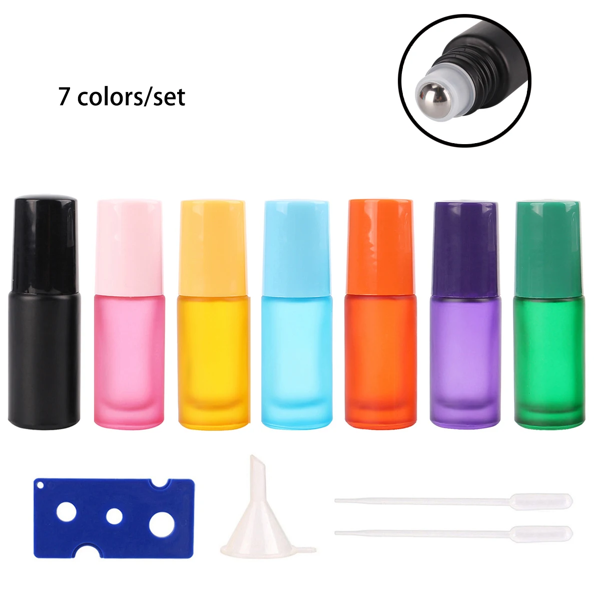

7 Colors/set 5ml Glass Roll on Bottles with Stainless Steel Roller Ball for Essential Oils Sample Vials for Travel Accessories
