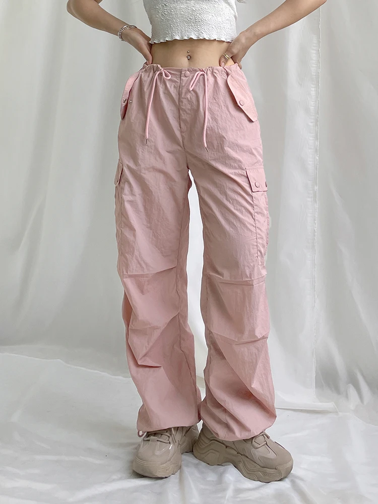 

Summer Y2K Baggy Cargo Pants Low Rise Drawstring Fashion Pocket Casual Kawaii Pants Pink Women Pants Coquette Aesthetic