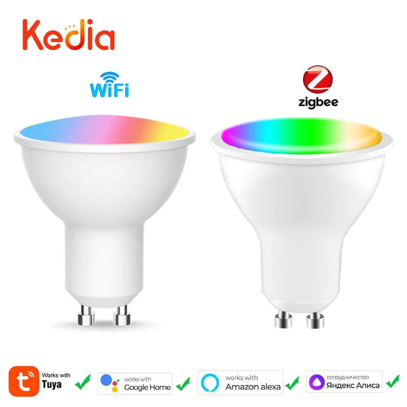 

Kedia GU10 Zigbee And Wifi Led Lights Bulb Tuya 4W RGBW Smart Life APP Remote Control Works With Google Home Alexa Yandex Alice