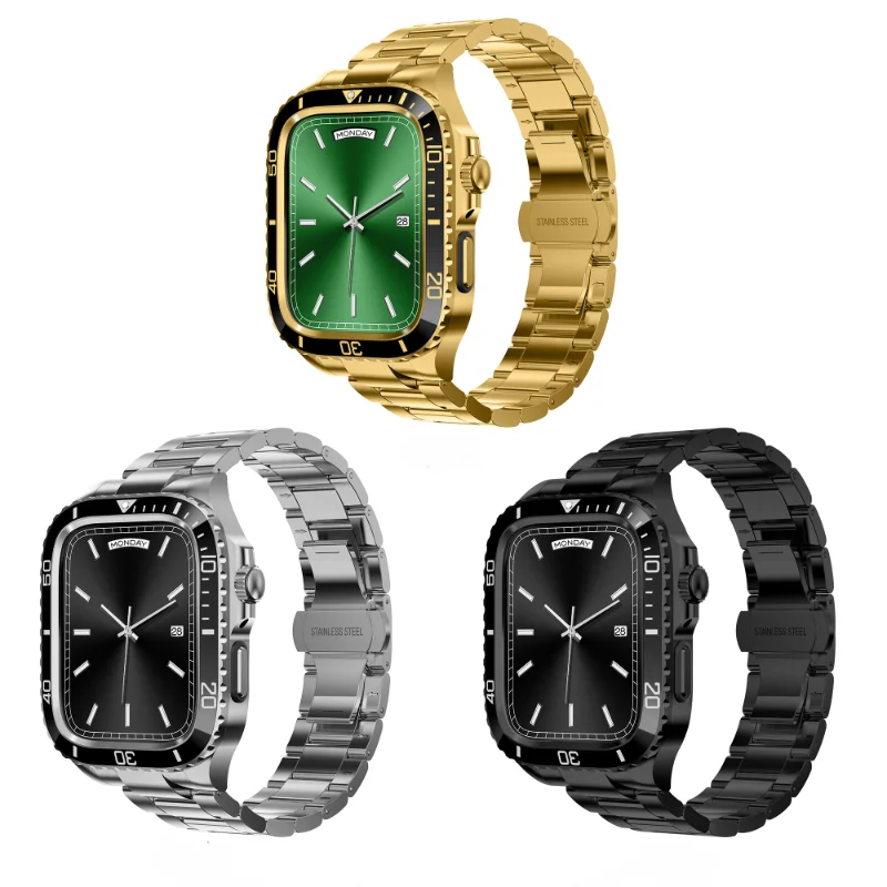 

Luxury Metal Case Modification Kit for Apple Watch 45mm Stainless Steel Case Cover Silicone Strap for IWatch Series 44mm