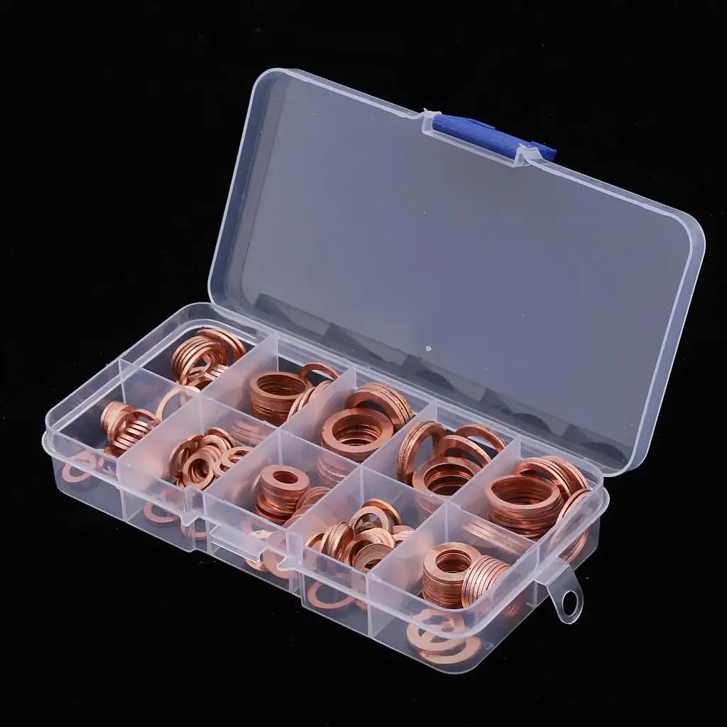 

200Pcs Copper Washers Sump Plug Oil Seal Gasket Assorted Set