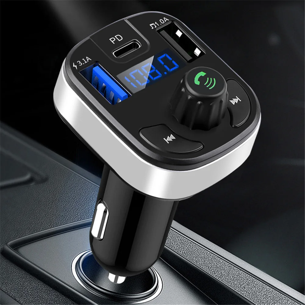 Car Bluetooth 5.0 FM Transmitter Dual USB PD Type C Fast Charge Car Charger Bluetooth Microphone Handsfree Car FM Modulator images - 6
