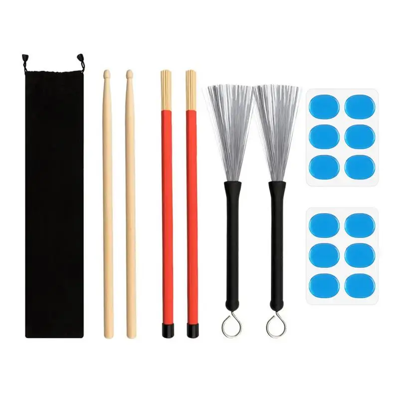 

5A Maple Drum Sticks Assorted Drum Brush Bundle Drum Accessories Sturdy Retractable Drum Wire Brushes Drum Stick Set With