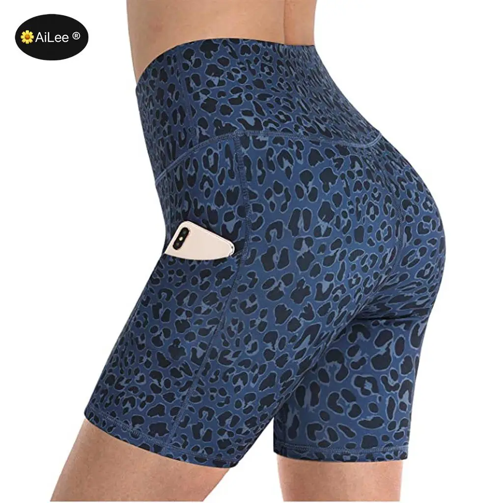 Punk Bike Motor Half Long Basic Shorts Plus Size Leopard Print Summer Shorts Workout  Slim Tight Activewear Elastic Waist Shorts