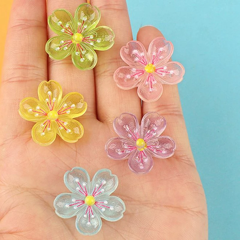 

10Pcs Mini Kawaii Cherry Blossom Resin Clipping Thin DlY Fashion Jewelry Hairpin Manual Decoration Accessories