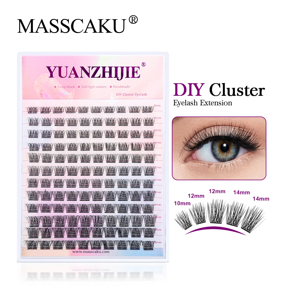 MASSCAKU Heat Bonded Cluster Lashes DIY Eyelash Extension C D Premade Fan Segmented Individual Cluster Lashes Makeup Tool