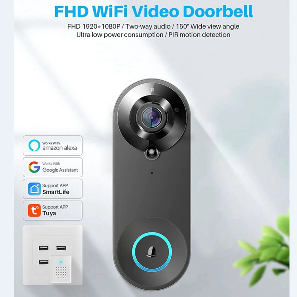 

Дверной видеозвонок с Wi-Fi, 1080P