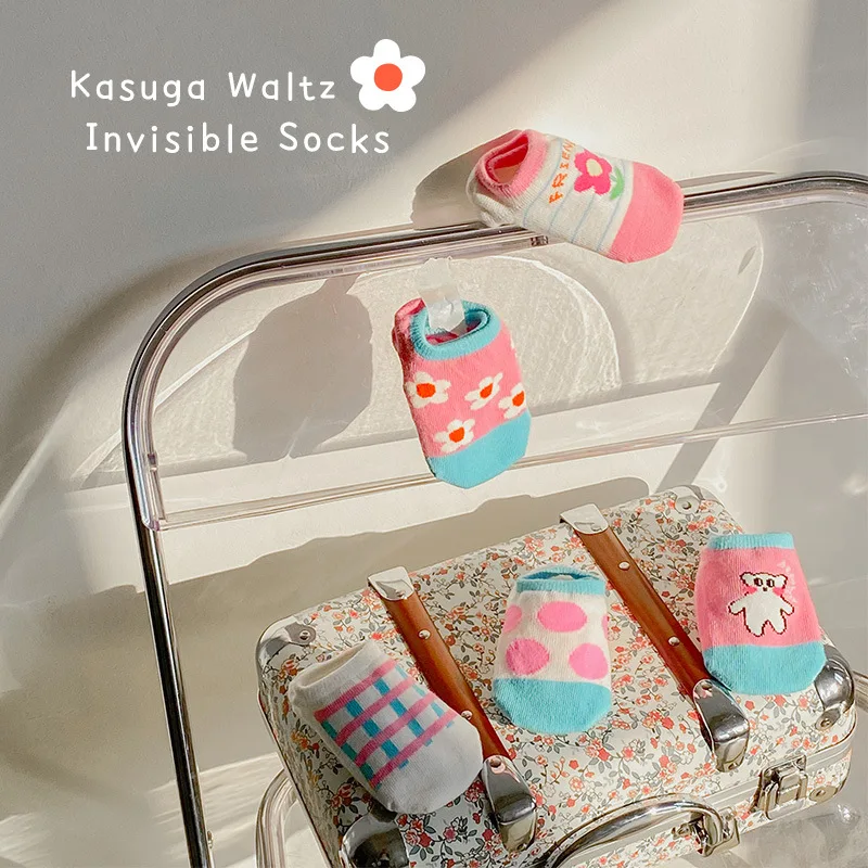 

Children's socks spring Japanese waltz children's socks female square flower baby girl invisible socks