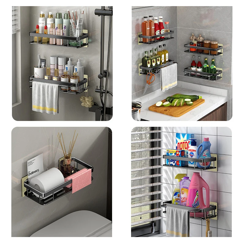 Полка для ванной алюминиевая квадратная корзина черная/белая/матовая полка