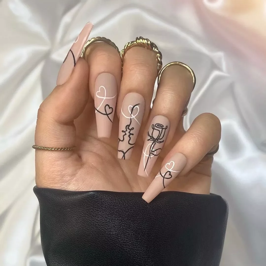 

Длинные накладные ногти балерины абстрактный граффити дизайн гроб накладные ногти с клеем полное покрытие накладные ногти нажимные ногти