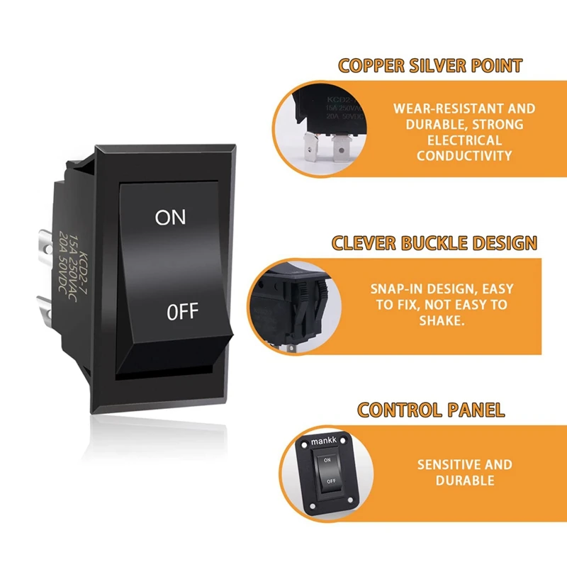 On-Off Switch 12V 20A 4 Pins DPST Rocker Panel RV Light For Trailers Campersboats KCD2-7-201-B1-DZ