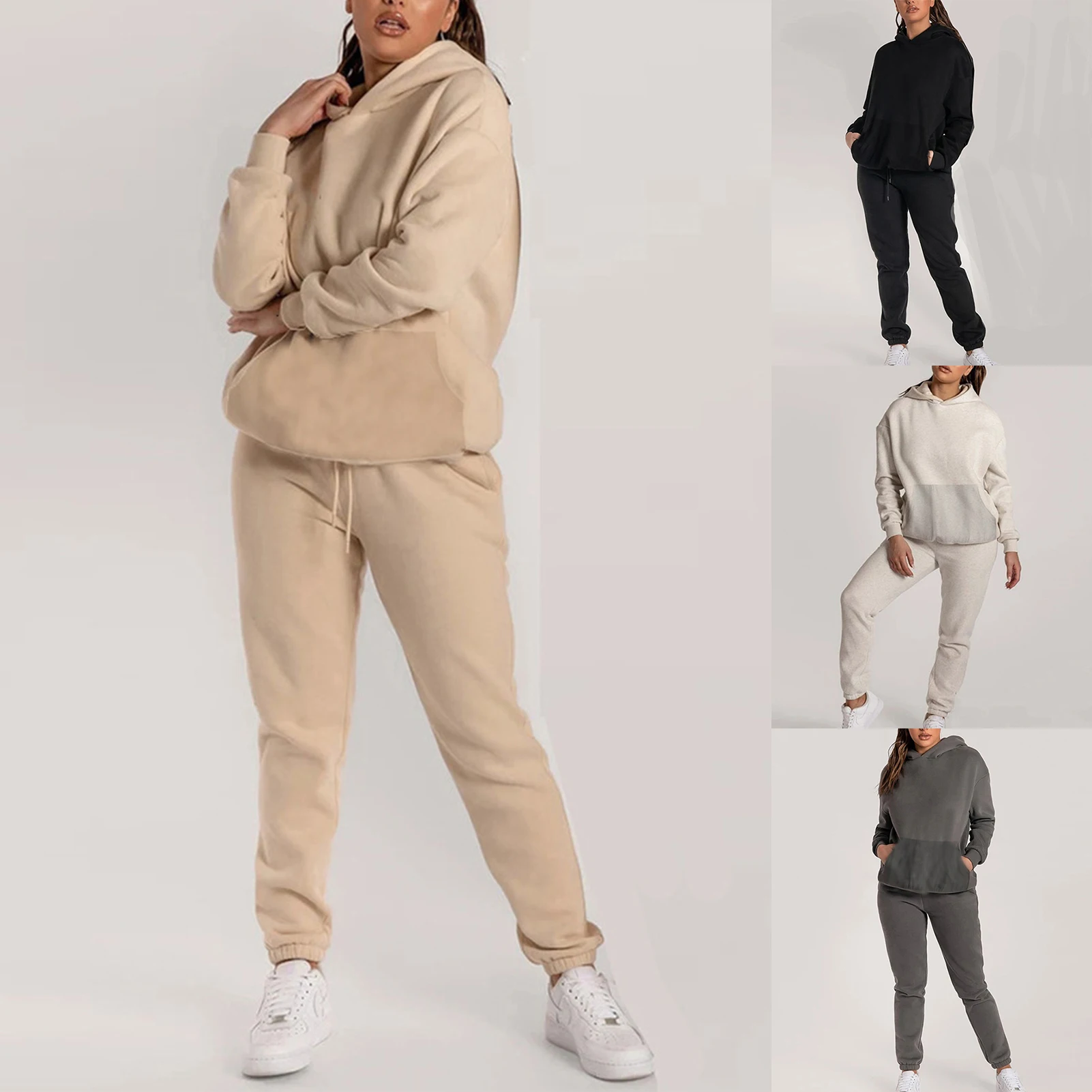 

Women 2 Piece Sweatsuit Outfit 2 Piece Matching Set with Pockets Loose Top Sweatsuit Casual Trend Autumn Winter Female Sportwear