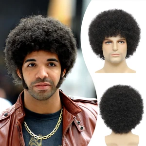 BCHR Afro Kinkly Curly Wigs Synthetic Wig for Black Men Natural Color High Temperature Fiber