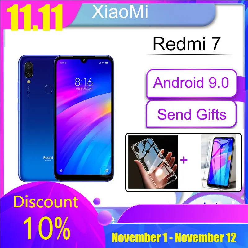 Najtaniej Oryginalny Xiaomi Redmi 7 Telefon Komórkowy 4GB 64GB,Googleplay Android Telefon Komórkowy 4000mAh Linii Papilarnych Podwójny SIMRandom Kolor Z Prezentem