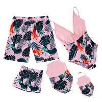 2022 family matching swimwear leaf mommy and me clothes one piece mother daughter swimsuits father son swimming shorts outfits