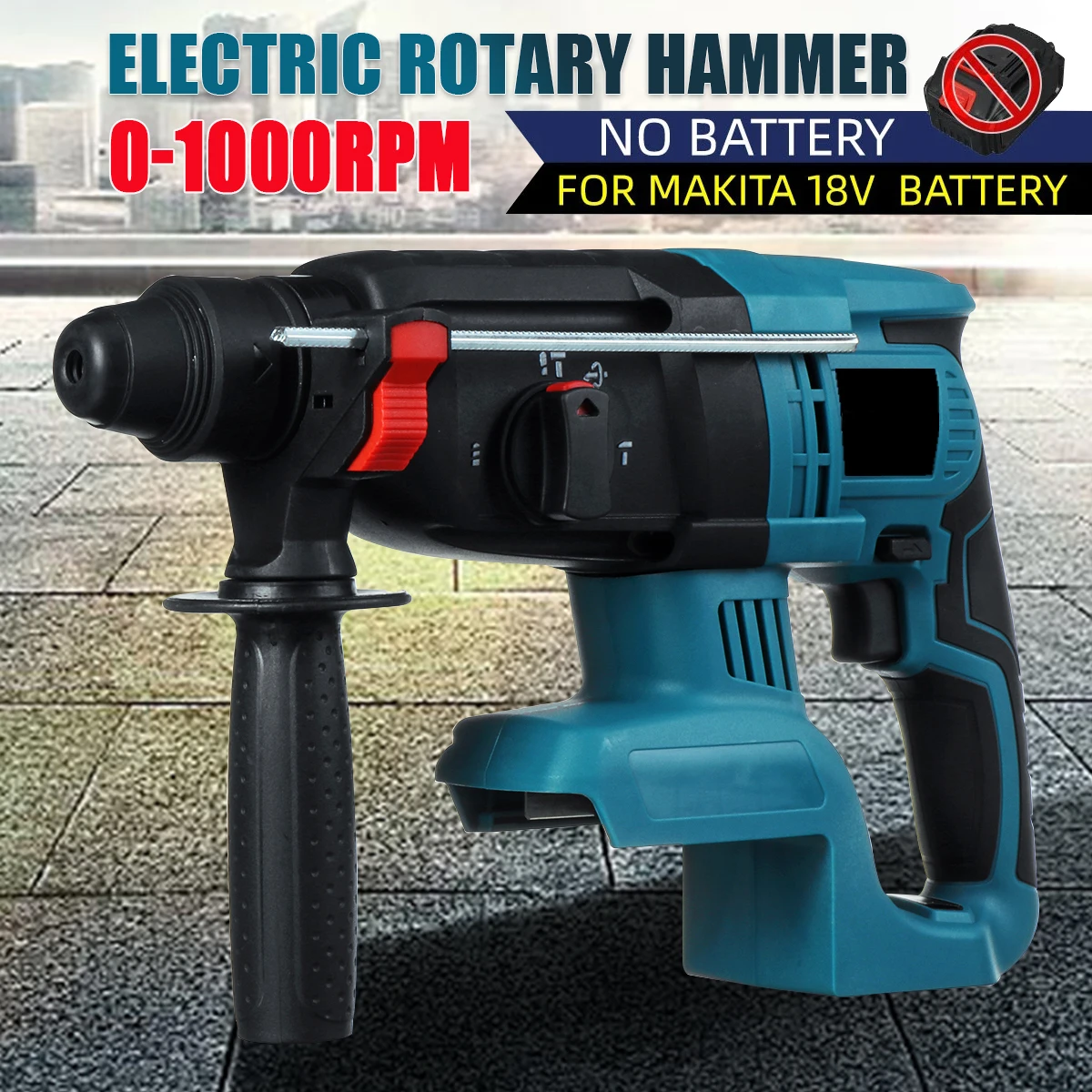 

18V 4 Functions Electric Cordless Rotary Hammer Drill Rechargeable Hammer 27mm Impact Drilll For 18V Makita Battery
