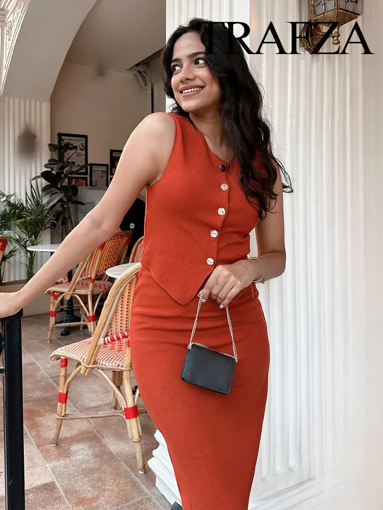 Женский комплект из 2 предметов TRAFZA однобортный трикотажный топ без рукавов с