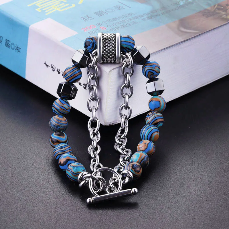 

8mm Malachite Bracelet Trend Metal Bracelet for Women Men Sport Accessories Retro Rock Hip Hop Industrial Style Bracelet