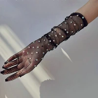 sexy diamonds hollow fishnet gloves fashion colored flash drill mesh dance music festival nightclub punk hiphop women gloves