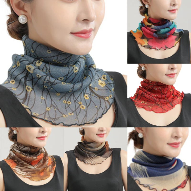 

Spring Summer Chiffon Scarf Neck Collar Scarf Women Head Thin Sunscreen Variety Small Silk Anti-Uv Mask Multi-Function Scarf