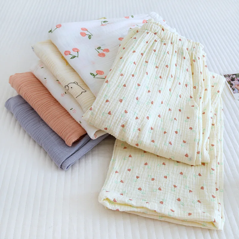 

Cotton Women Sleep Bottoms Simple Casual Loose Home Sleepwear Pants Pajamas Female Clothing Elastic Waist