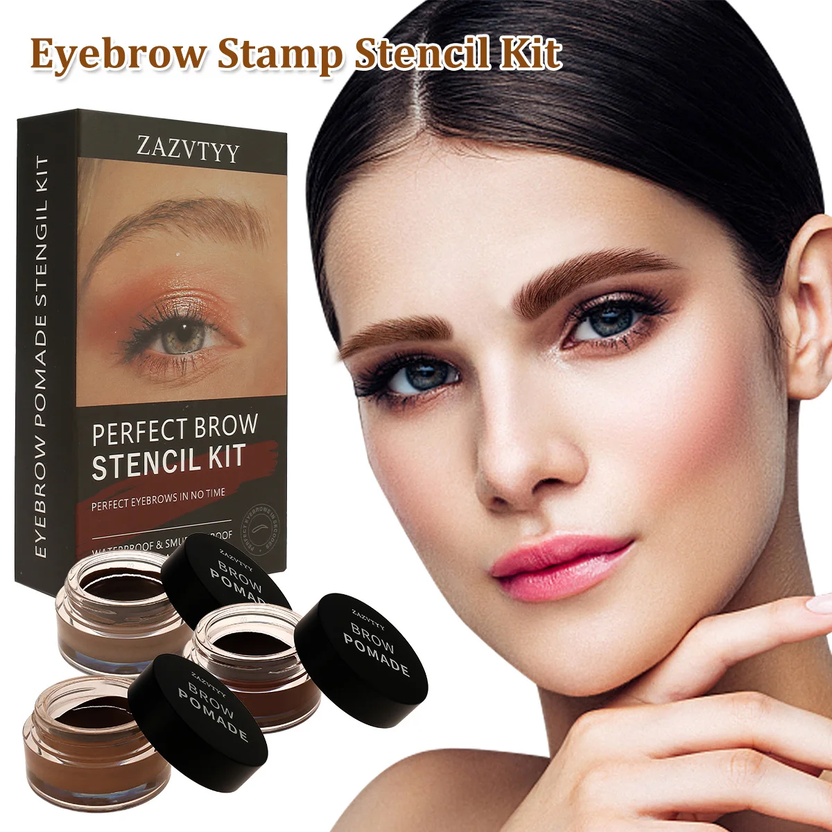 

Eyebrow Stamp Stencil Kit Waterproof Eye Brow Stamping Set with 10 Reusable Brow Stencils Sponge Applicator Long-Lasting Eyebrow