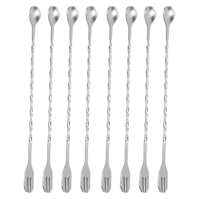 

8 Pieces Silver Cocktail Spoon Stirring Bar Mixing Long Spoon Stainless Steel Spiral Pattern Cocktail Stirrers Spoons