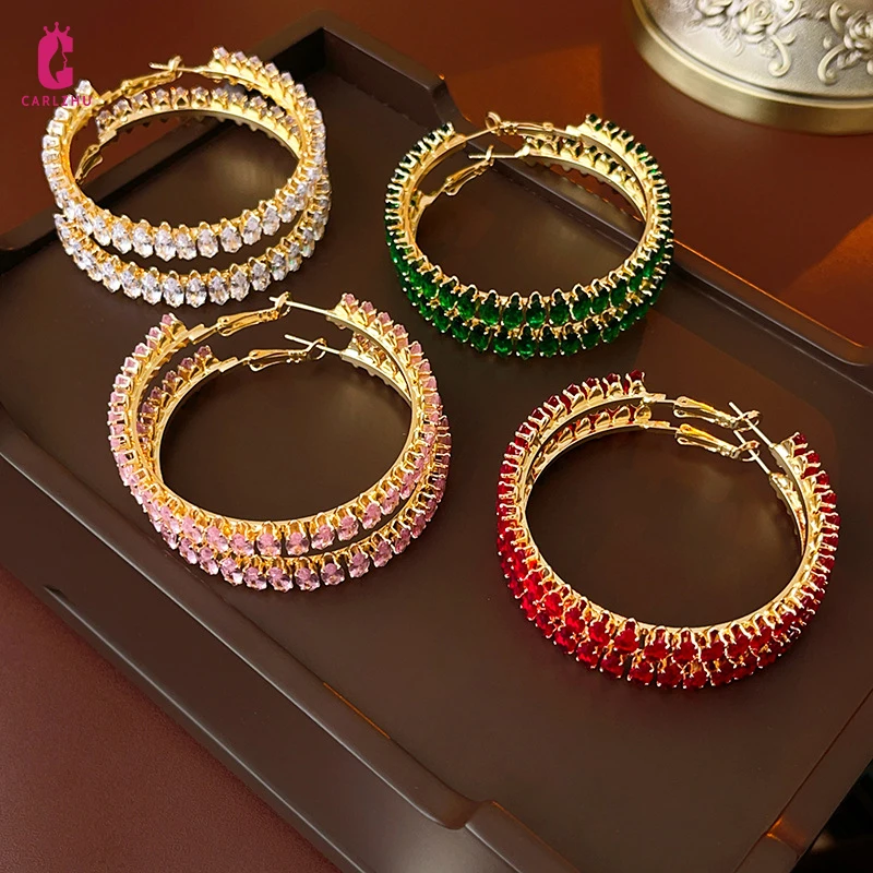 

Крупные модные серьги-кольца в европейском и американском стиле с цирконом для женщин, персонализированные роскошные украшения
