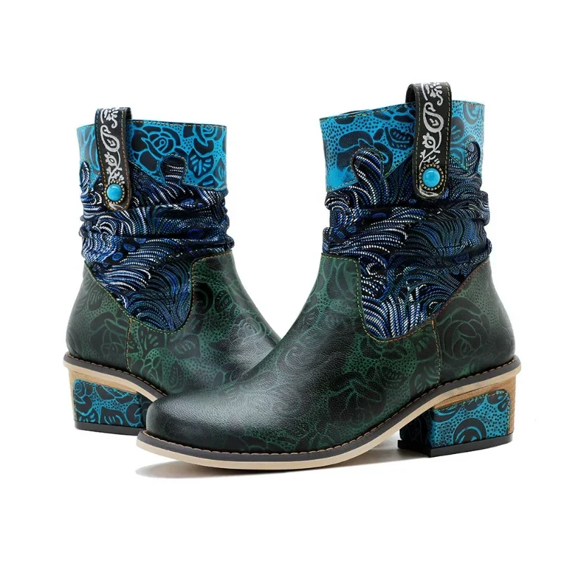 Koznoy 4 5 см кожаные ботинки из овчины с вышивкой женские до середины икры на молнии