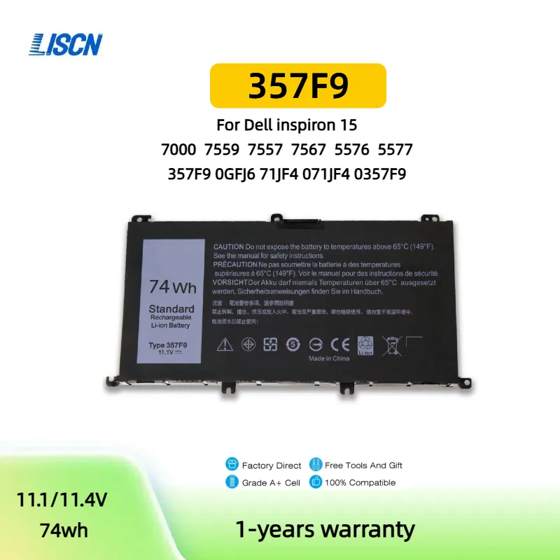 357F9 Аккумулятор для ноутбука Dell Inspiron 15 7000 7559 7557 7566 7567 5576 5577 INS15PD-1748R 0GFJ6 71JF4 071JF4 0357F974wh