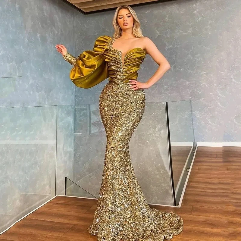 

Женское платье-Русалка с V-образным вырезом, длинным рукавом и блестками