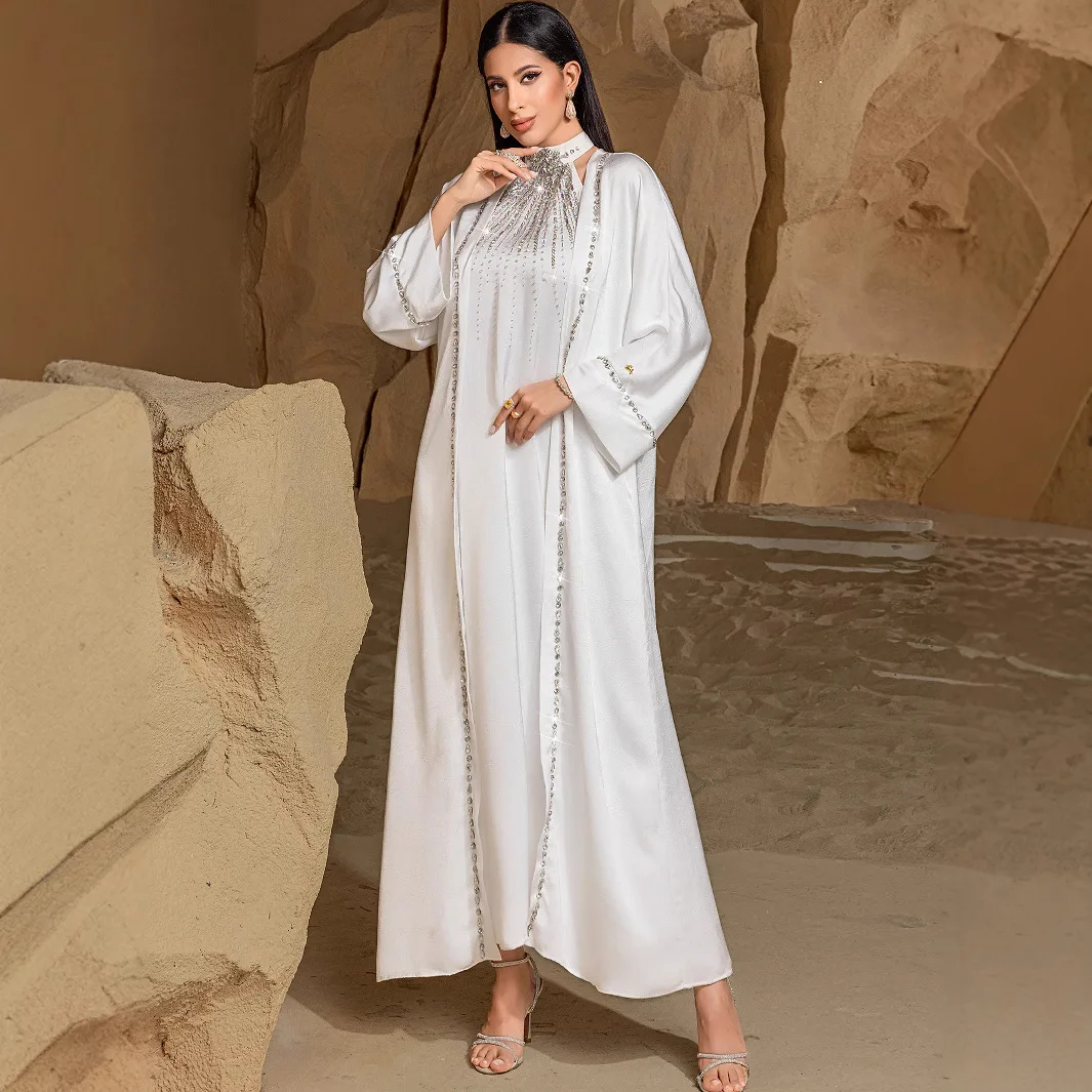 Рамадан Белый комплект из двух предметов Открытое кимоно Абая Димадсы