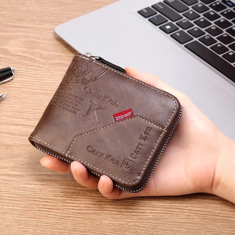 

Men's Wallet Made of Leather Wax Oil Skin Purse for Men Coin Purse Short Male Card Holder Wallets Zipper Around Money Coin Purse