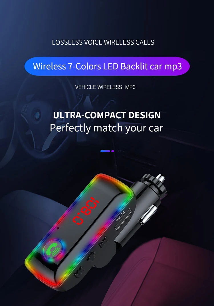 Автомобильный FM-передатчик Bluetooth 5 0 с двумя USB-портами и поддержкой быстрой