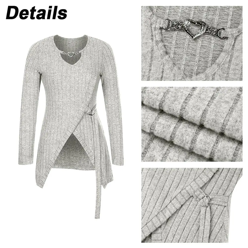 Зимний однотонный тонкий женский длинный топ с разрезом в рубчик офисный