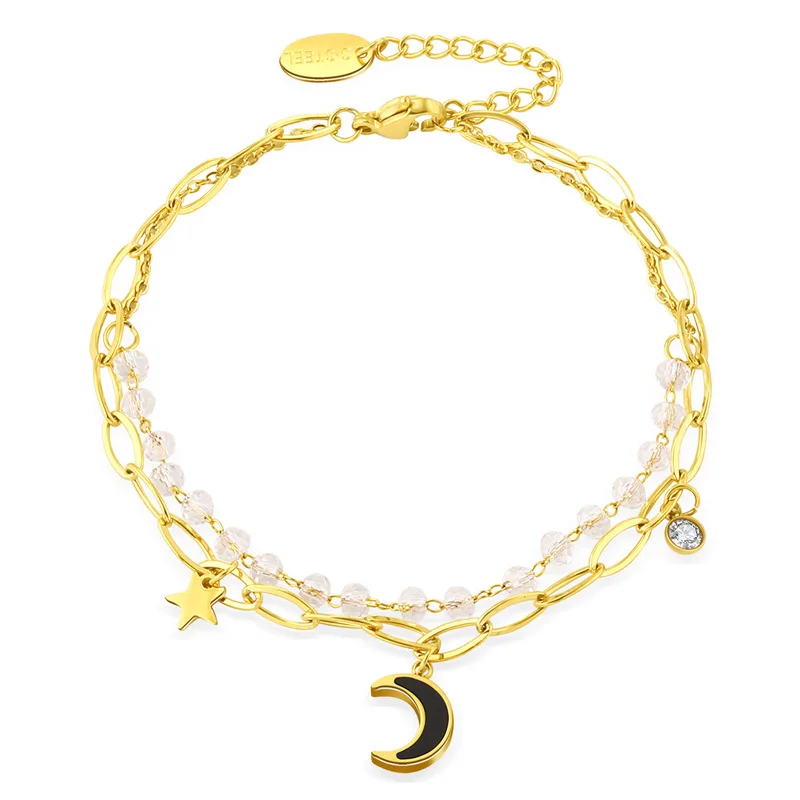 

VOERYNT 2022 New Fashion Star Moon Bracelets for Women Gold Color Stainless Steel Double Chain Promise Gifts Jewelry