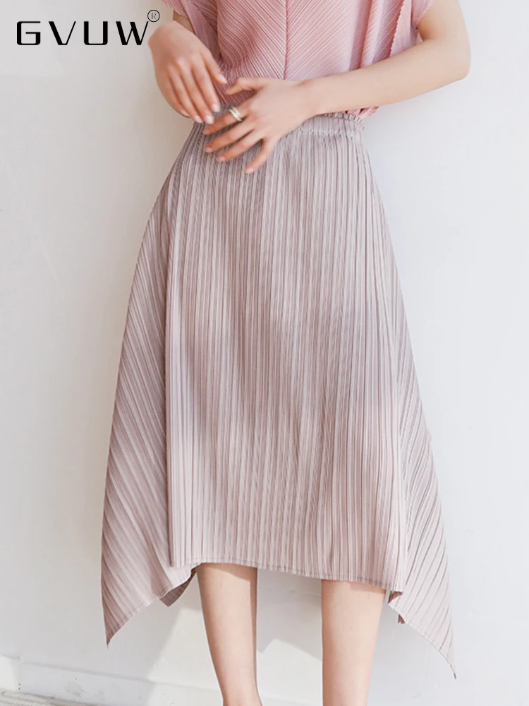 

GVUW Pleated Skirt For Women 2022 Summer Medium Long Style Versatile Irregular A-shaped Skirts Female Elegant 25D1214