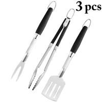 3pcs stainless steel grill utensil set barbecue fork tongs grilling spatula portable multifunction bbq grill tool kitchen tools