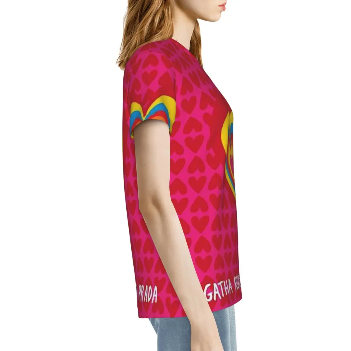 Фото Футболка с узором Agatha Ruiz-De La-Prada, женские футболки с короткими рукавами, одежда с круглым вырезом, хлопковые летние футболки, уличная одежда №4