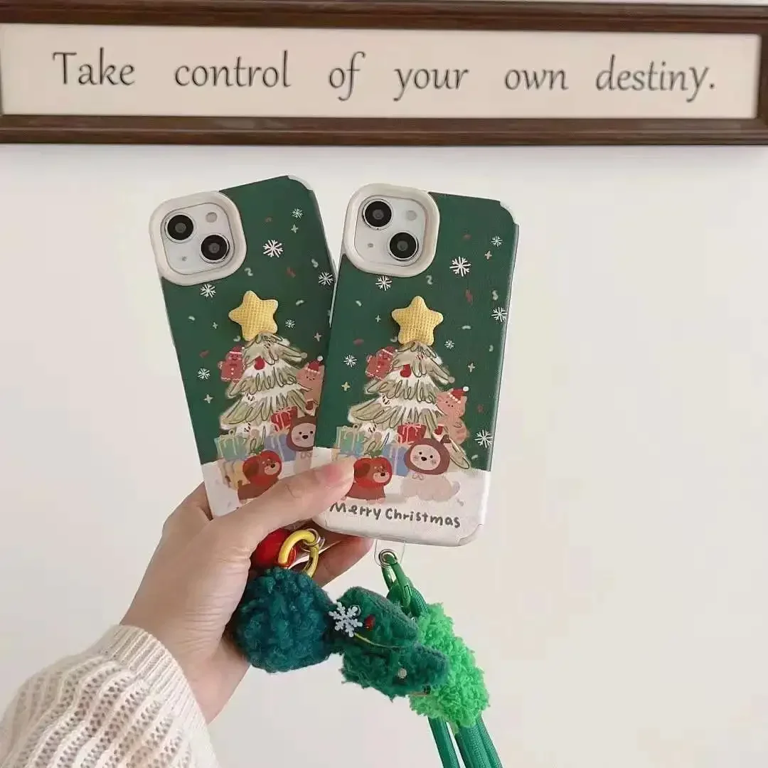 New Year Gifts Snow Elk Merry Christmas Tree Phone Bracelet Soft Case for iPhone 16 15 14 13 12 11 Pro Max Plus Cover