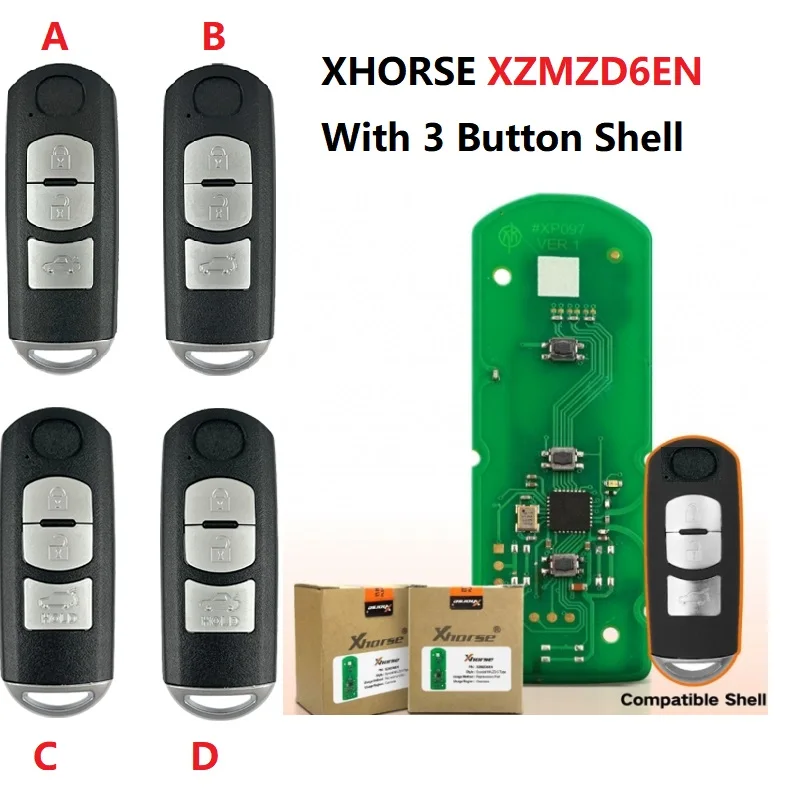 Xhorse XZMZD6EN эксклюзивно для MAZDA Smart Key 3 кнопки с корпусом и поддержкой лезвия