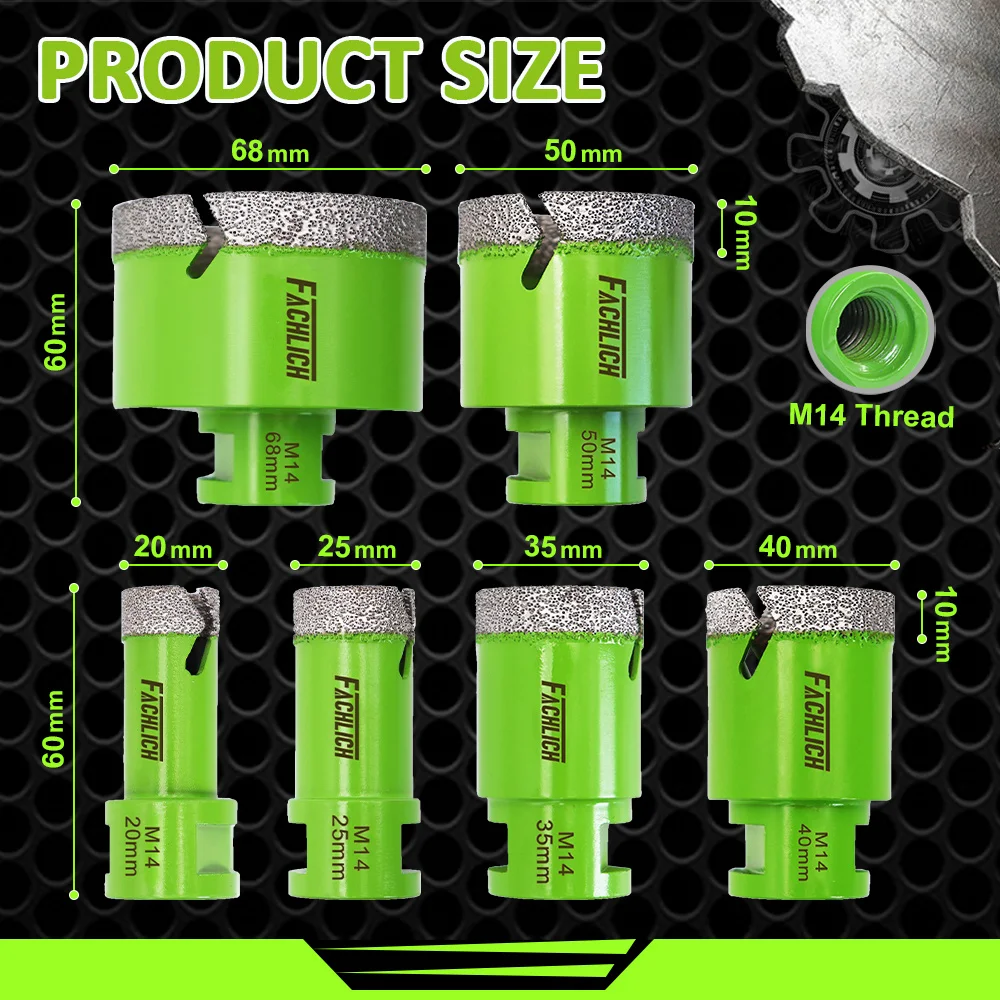 Комплект алмазных корончатых коронок FACHLICH для сухого сверления 6-68 мм