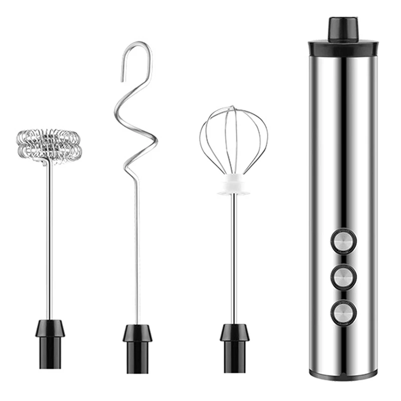 

USB Electric Milk Frother 3 Speeds Cappuccino Coffee Foamer 3 Whisk Handheld Egg Beater Hot Chocolate Latte Drink Mixer