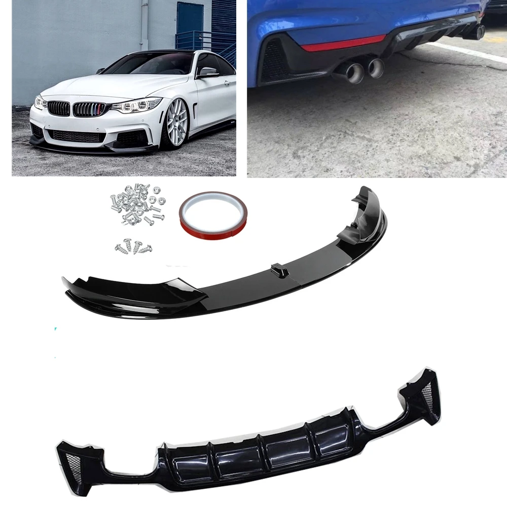 

Для BMW F32 F33 F36 4 серии 435i M Sport 2014-2020 глянцевый черный/АБС углеродный вид спойлер на передний бампер губа + задний диффузор сплиттер