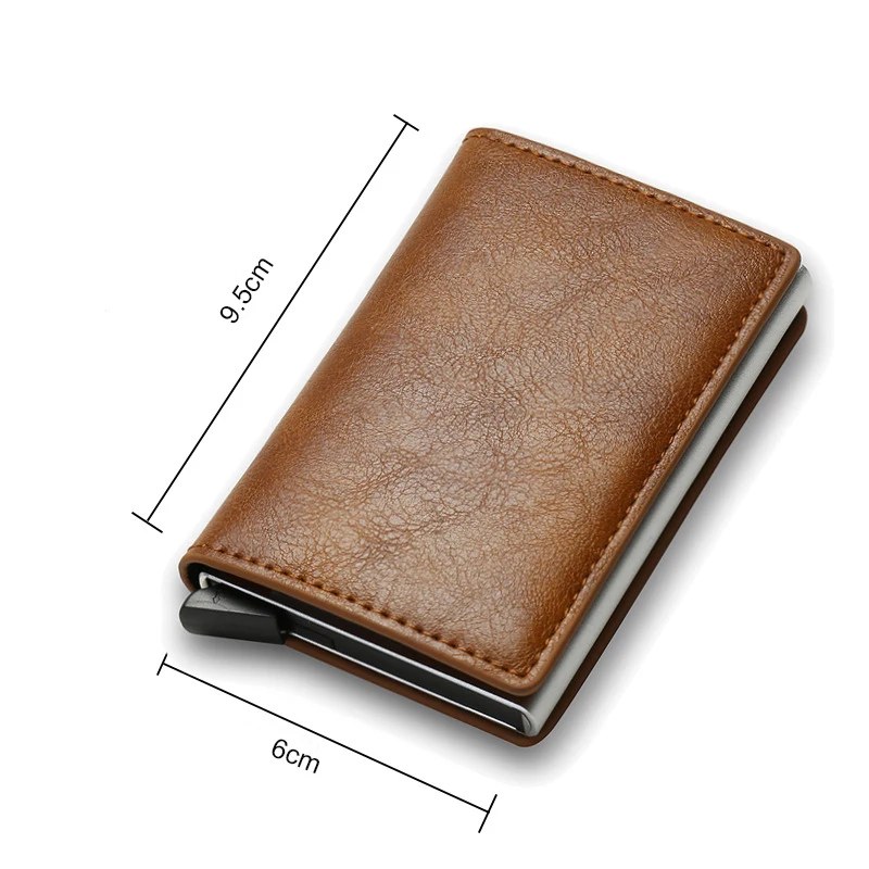 Men's Wallet Aluminum Box  Cards Holders Leather RFID Wallet Mini Money Clips  Women Small Purse Free Engraving Logo