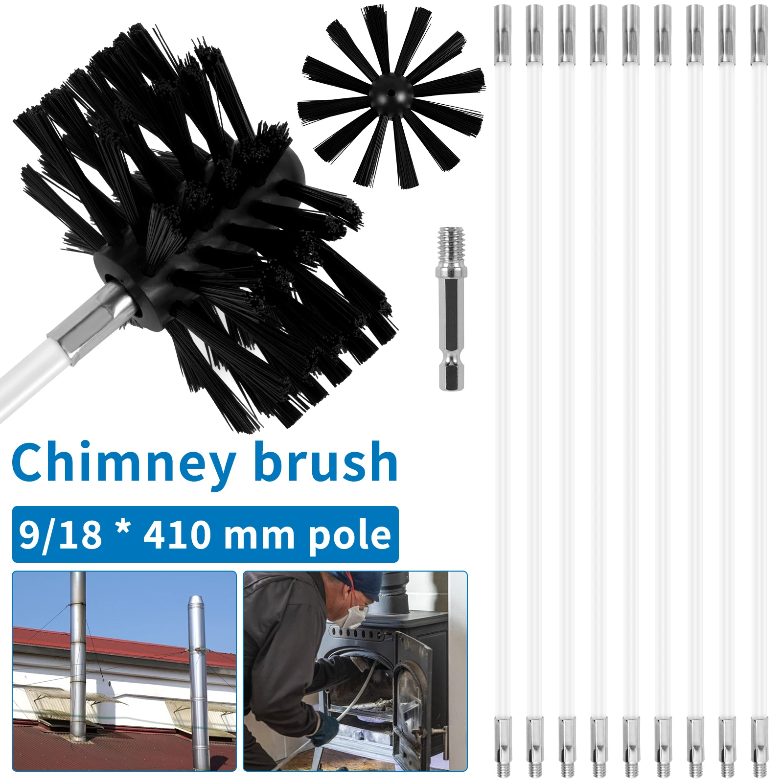 Chimney Cleaning Brush Extendable Flexible Dryer Vent Cleaner Soft Bristle Air Duct Cleaning Tool Hex Shank Drill Attachment