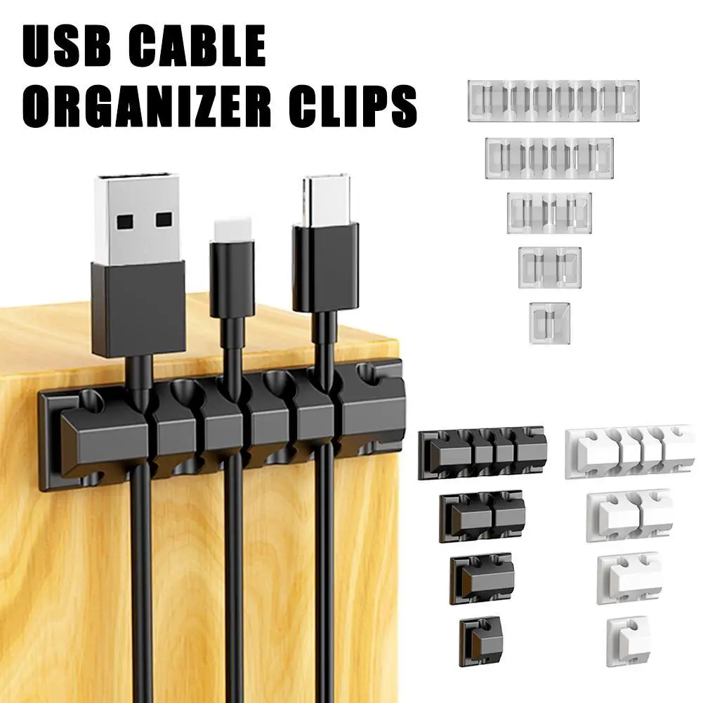 

5Pcs Desktop USB Cable Organizers Holder Clips Seamless Adhesive Silicone Cable Fixed Cord Organizing for Office Home