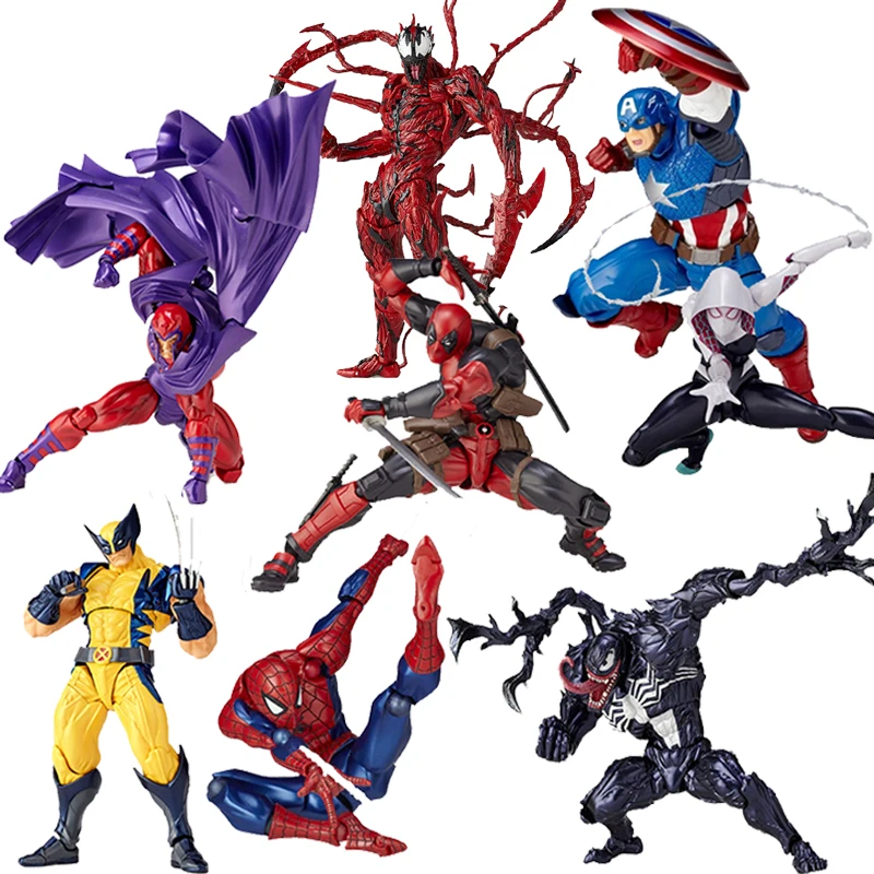 

Revoltech Deathstroke Deadpool Spiderman Wolverine Carnage Venom Action Figure Yamaguchi Model Movie CharacterToy Doll Gift
